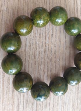 中东蜜蜡本来是孔雀兰色时间长了氧化成鸚鹉绿雪山手串小手围