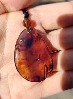 天然琥珀蜜蜡缅甸棕珀紫罗兰吊坠牌子白光手电下蓝膜