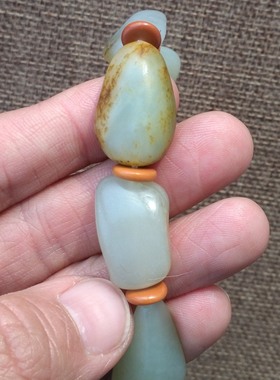 籽料原石手串天然黄沁皮白玉