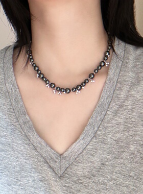 经典星云气泡元素珍珠项链 高品质仿大溪地钢琴黑色 马思纯李沁款
