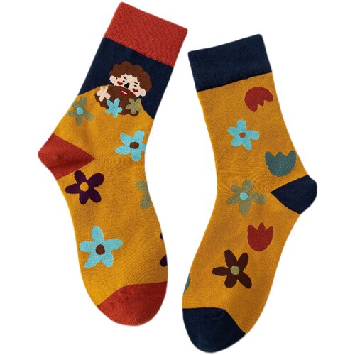 袜子女潮袜AB版精梳棉紧密赛络纺不对称高筒袜秋冬新款4双包邮 - 图3