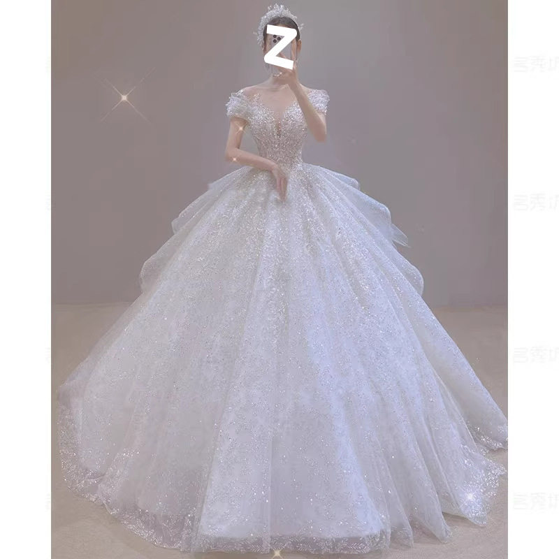 一字肩主婚纱2025新款新娘大拖尾小个子奢华星空重工在逃公主礼服,淘宝优惠券,粉丝福利购,淘宝优惠卷