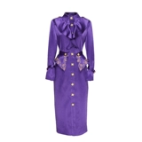 Волшебство Q Электрическое светло -фиолетовое двойное воротник вышитый розовый вышитый рюша