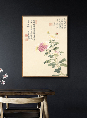 梅兰竹菊挂画客厅沙发背景墙装饰画新中式四联茶室书房茶馆肌理画