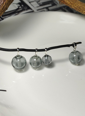 原创水滴吊坠玻璃珠镀银灰色