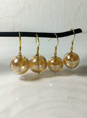 原创925银镀金香薰玻璃珠耳钩