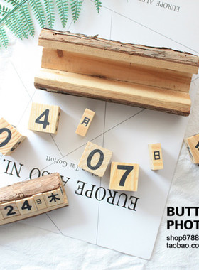 木质拍照道具复古风婴儿数字台历