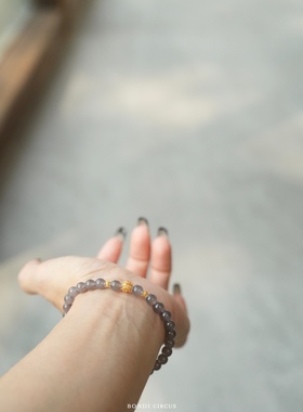 晨禧珠宝 天然烟紫和田玉铜钱元宝18k金新中式原创设计师款手串