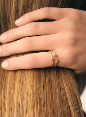 西班牙AGATHA瑷嘉莎幸运四叶花戒指开口 指环雅彩色宝石轻奢女士