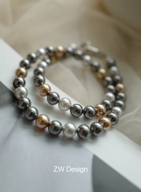 叠戴毛衣链焦糖银灰珍珠日系大衣