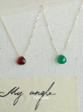 酒红石榴石绿玉髓项链显白锁骨链