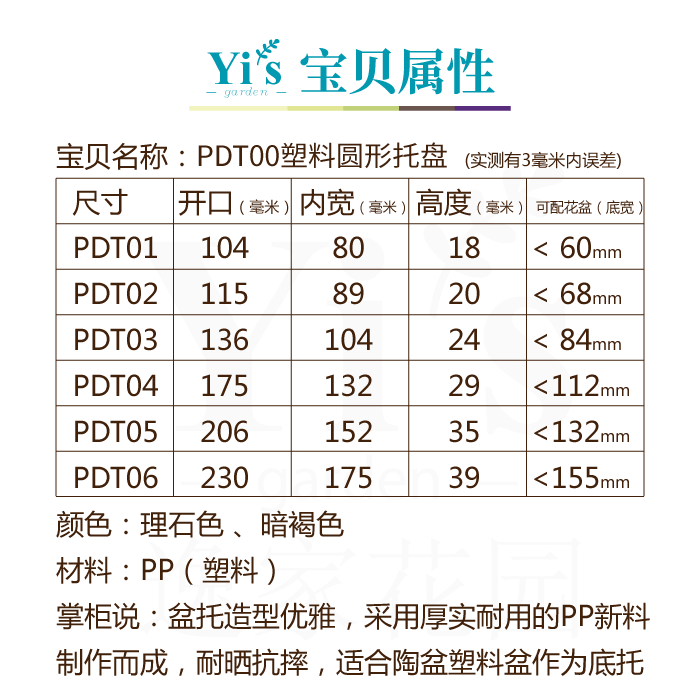 塑料花盆托盘垫底养花圆形接水盘多肉花盆底部垫底盘盆拖底座底托 - 图3