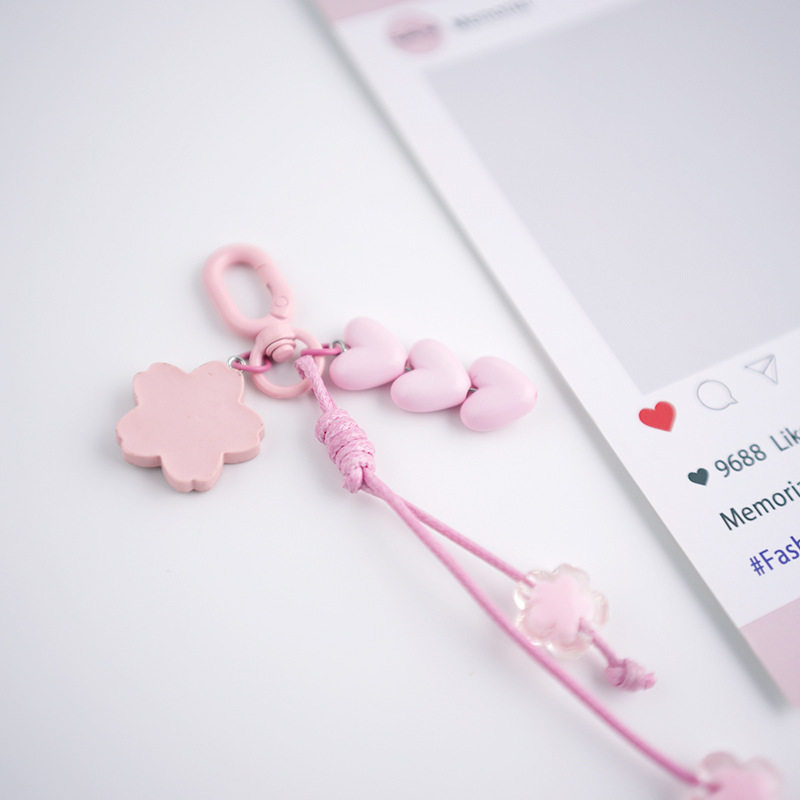 甜美少女粉樱花编织绳包包挂件钥匙扣学生书包挂件礼物汽车配饰,淘宝优惠券,粉丝福利购,淘宝优惠卷