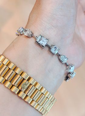 巨无霸15克拉钻石手链颗颗1克拉GIA证书18K白金满圈钻石排钻手链