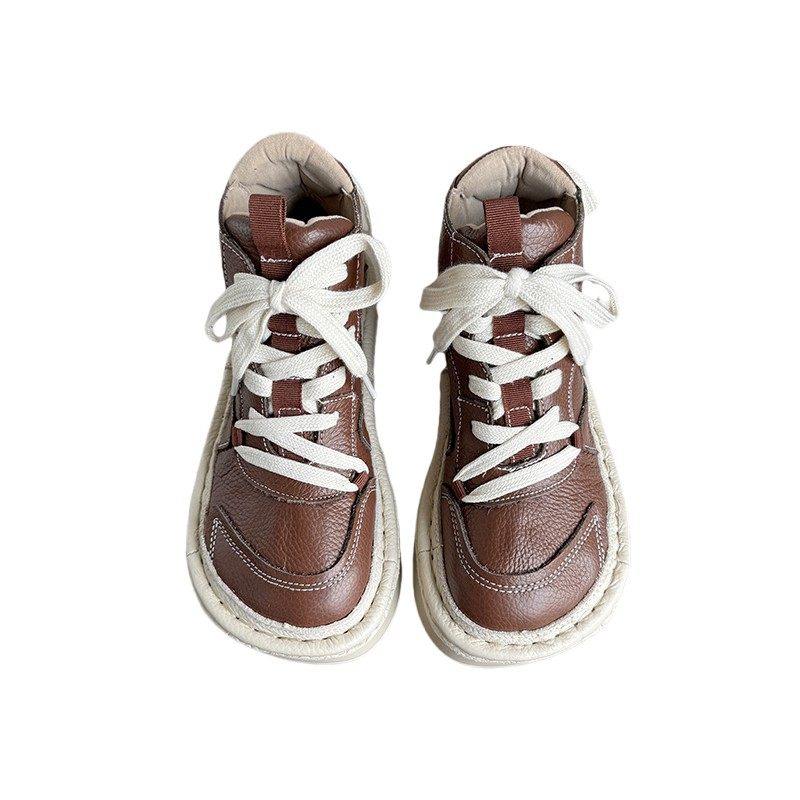 森系复古真皮厚底马丁靴短筒靴松糕跟后系带中跟女头层牛皮女靴子,淘宝优惠券,粉丝福利购,淘宝优惠卷