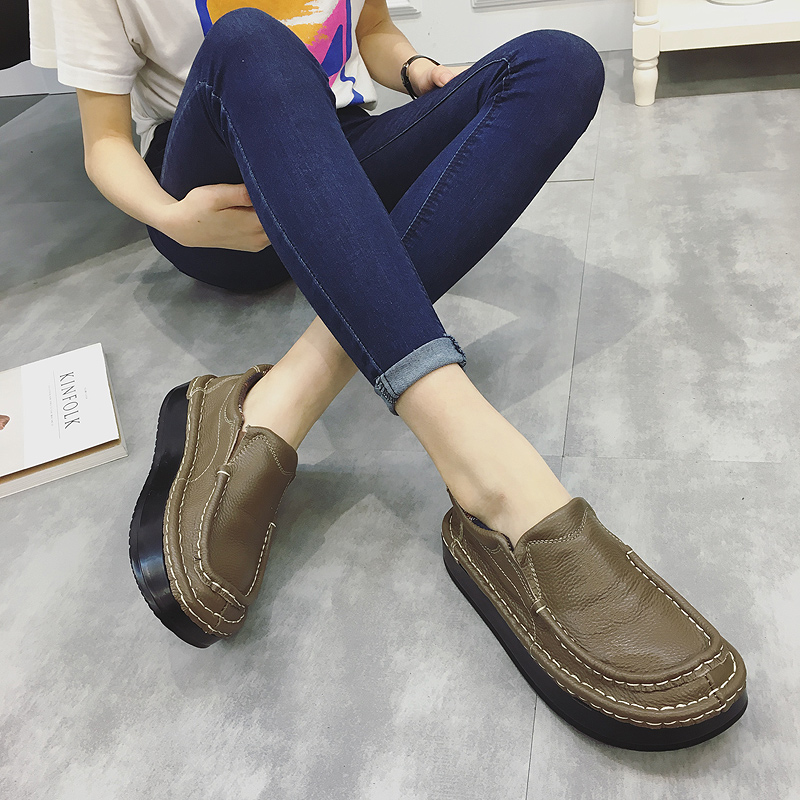 四季款森系文藝復古頭層牛皮手工鞋真皮單鞋女搖搖鞋女鞋子牛皮靴
