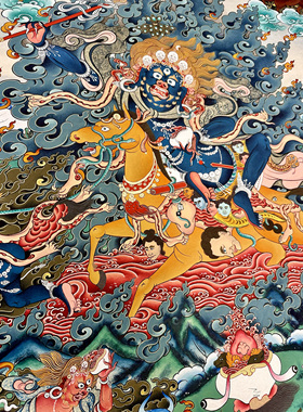 青海热贡画师矿彩手绘佛卡客厅书房装饰彩唐卡吉祥天母尺100×70
