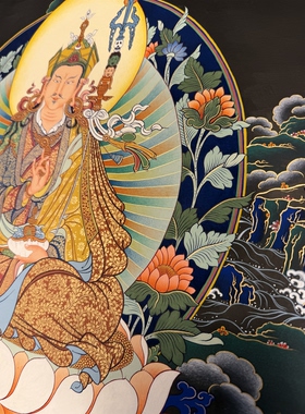 青海热贡桑杰加矿物颜料纯手绘唐卡装饰佛画莲花生高75×55