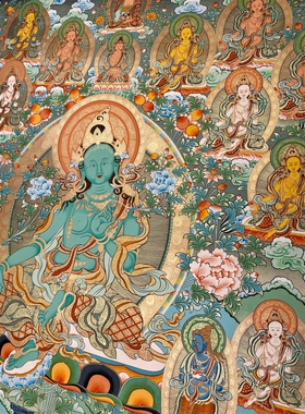 青海热贡画僧矿物颜料纯手绘唐卡装饰挂画二十一绿度母高1.2米
