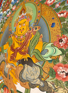 藏族画师纯手绘矿物颜料唐卡客厅书房装饰黄财神与四大天王高1米