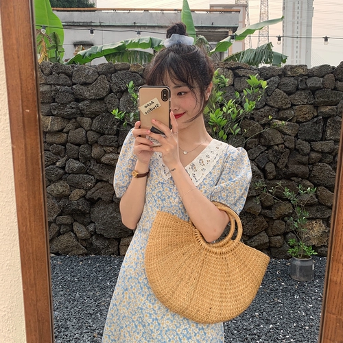 Милая кукла, синий наряд маленькой принцессы, платье, французский стиль, кукольный воротник, цветочный принт