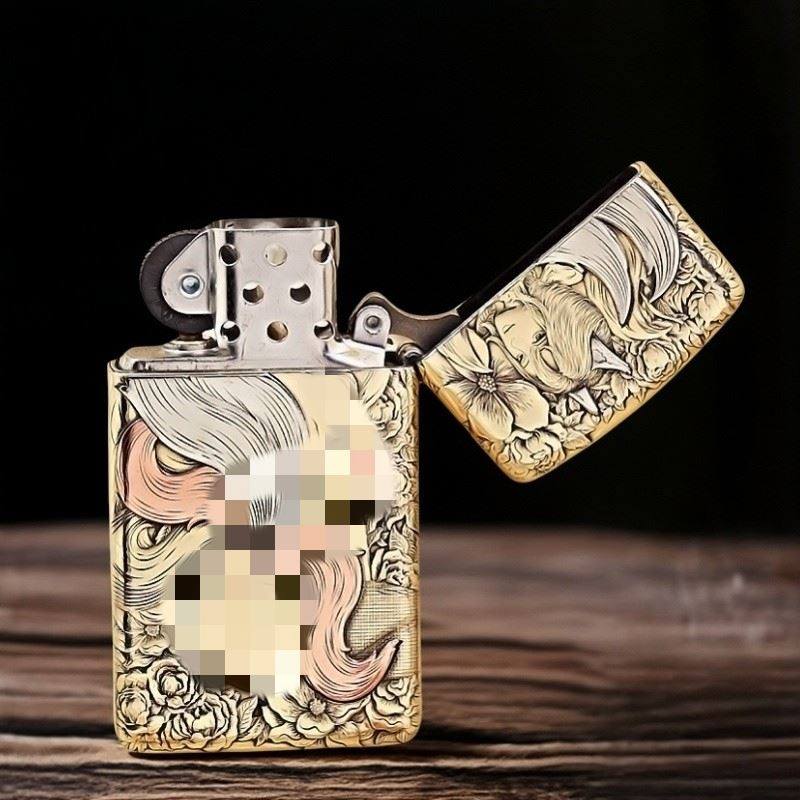 正品zippo打火机黄铜套壳鹰皇九尾狐美女紫铜镶嵌窄版浮雕打火机,淘宝优惠券,粉丝福利购,淘宝优惠卷