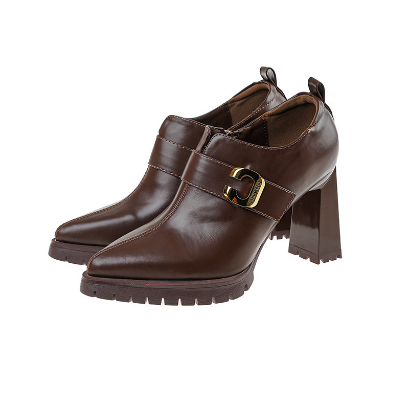 英伦风时尚尖头高跟鞋女2024年春季新款粗跟侧拉链皮带扣深口单鞋,淘宝优惠券,粉丝福利购,淘宝优惠卷