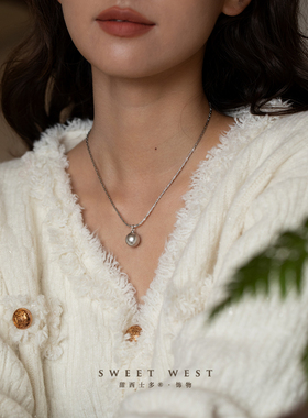 甜西士多人造珍珠铂金灰项链