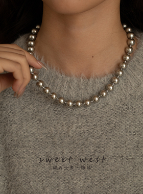 经典灰色珍珠项链气质必买
