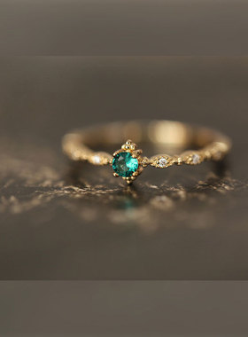 S925纯银祖母绿锆石戒指女开口可调节时尚轻奢设计情侣礼物绿宝石