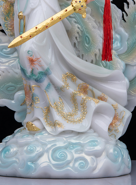 汉白玉九天玄女娘娘神像供奉摆件