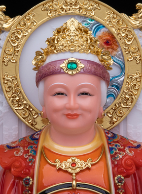 土地公土地婆汉白玉神像摆件