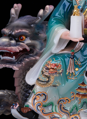 汉白玉彩绘普化天尊坐像摆件