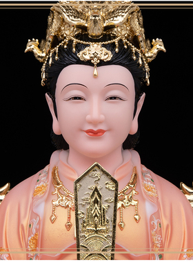 三霄娘娘送子泰山眼光娘娘汉白玉实心彩绘天青家用神像供奉摆件