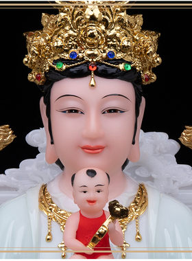 三霄娘娘汉白玉天青神像摆件