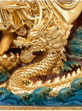 铜踏龙站龙观音佛像摆件