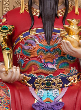 铜彩绘如意文财神桌面供奉摆件