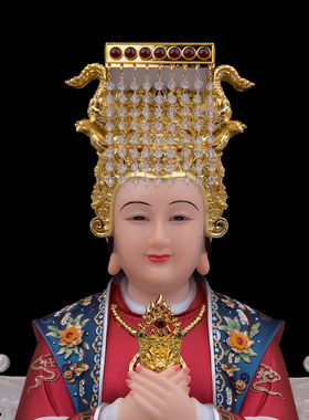 汉白玉实心彩绘妈祖娘娘供奉像