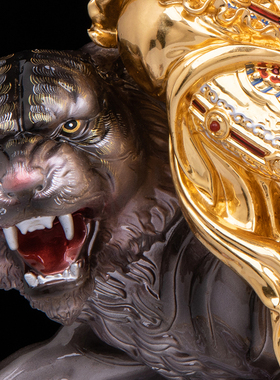 铜武财神赵公明铜贴金摆件