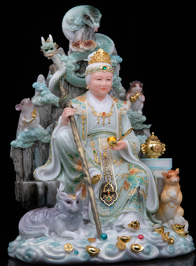 汉白玉黑老太神像铁刹山