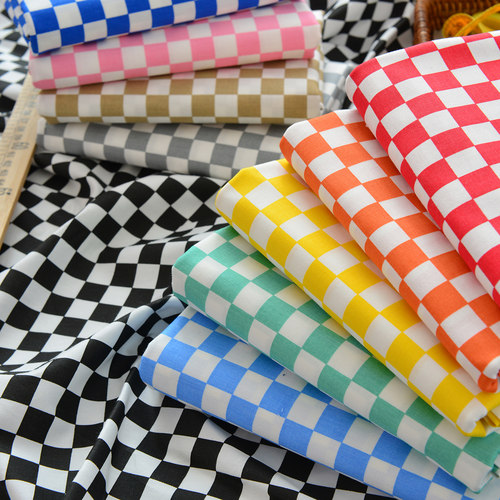 纯棉布料方格棉布格子手工diy桌布床品全棉斜纹面料彩色棋盘格 - 图1