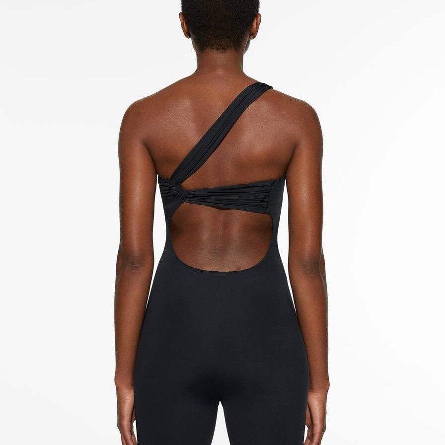 欧美不对称斜肩吊带瑜伽连体衣女黑色紧身显瘦收腹短裤运动连体服,淘宝优惠券,粉丝福利购,淘宝优惠卷