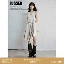 FUSSED 23AW deconstruct split _ flax _ hand woven _ natural cotton seed primary color inner hitch collar dress