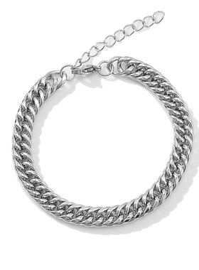 男士钛钢银色简约宽链手链