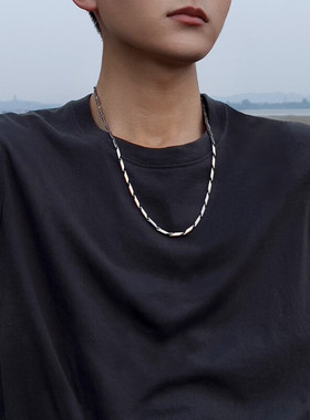 欧美风竹节棱形钛钢项链男嘻哈风链条装饰男女锁骨链配饰厂家