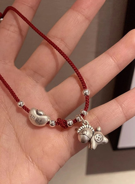 999足银马上有钱招财进宝红绳财源滚滚福气小马元宝红色抽拉手绳