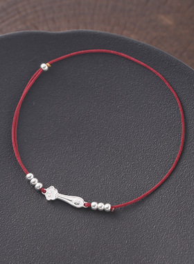 925纯银如意圆珠红绳手链女简约新中式国风设计百搭个性手饰B6885