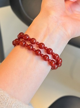 双层红玛瑙手链女新中式国风设计感串珠弹力绳本命年红色手饰6170