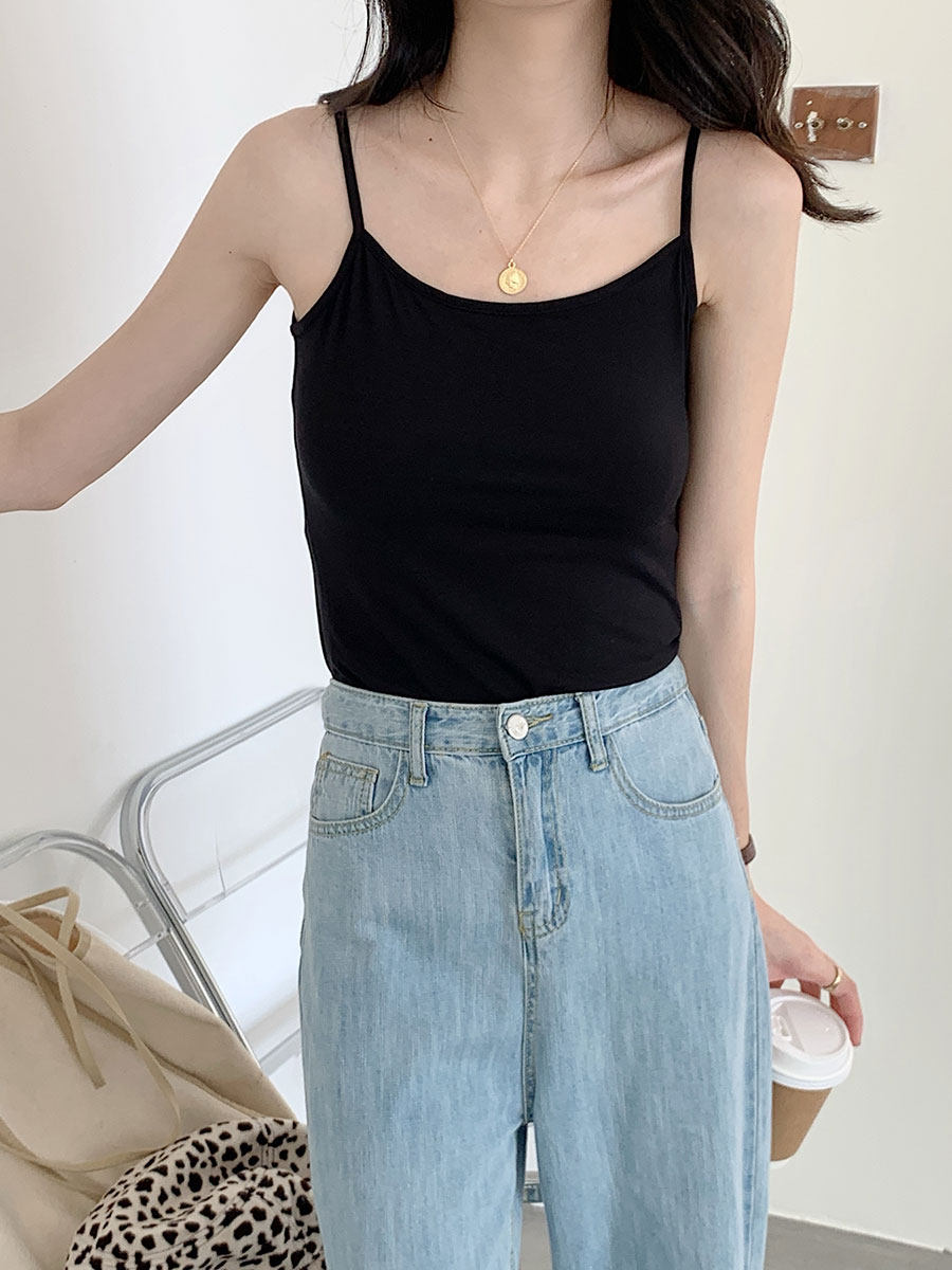 小吊带背心女打底短款莫代尔黑白修身上衣外穿内搭可调节薄高弹,淘宝优惠券,粉丝福利购,淘宝优惠卷