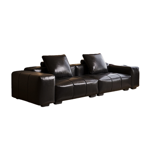瑜芯复古风油蜡皮黑色saba像素模块沙发客厅设计师轻奢直排沙发-图3